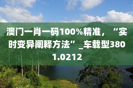 澳门一肖一码100%精准，“实时变异阐释方法”_车载型3801.0212