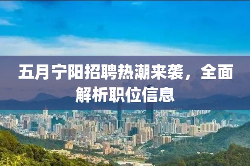 五月宁阳招聘热潮来袭，全面解析职位信息